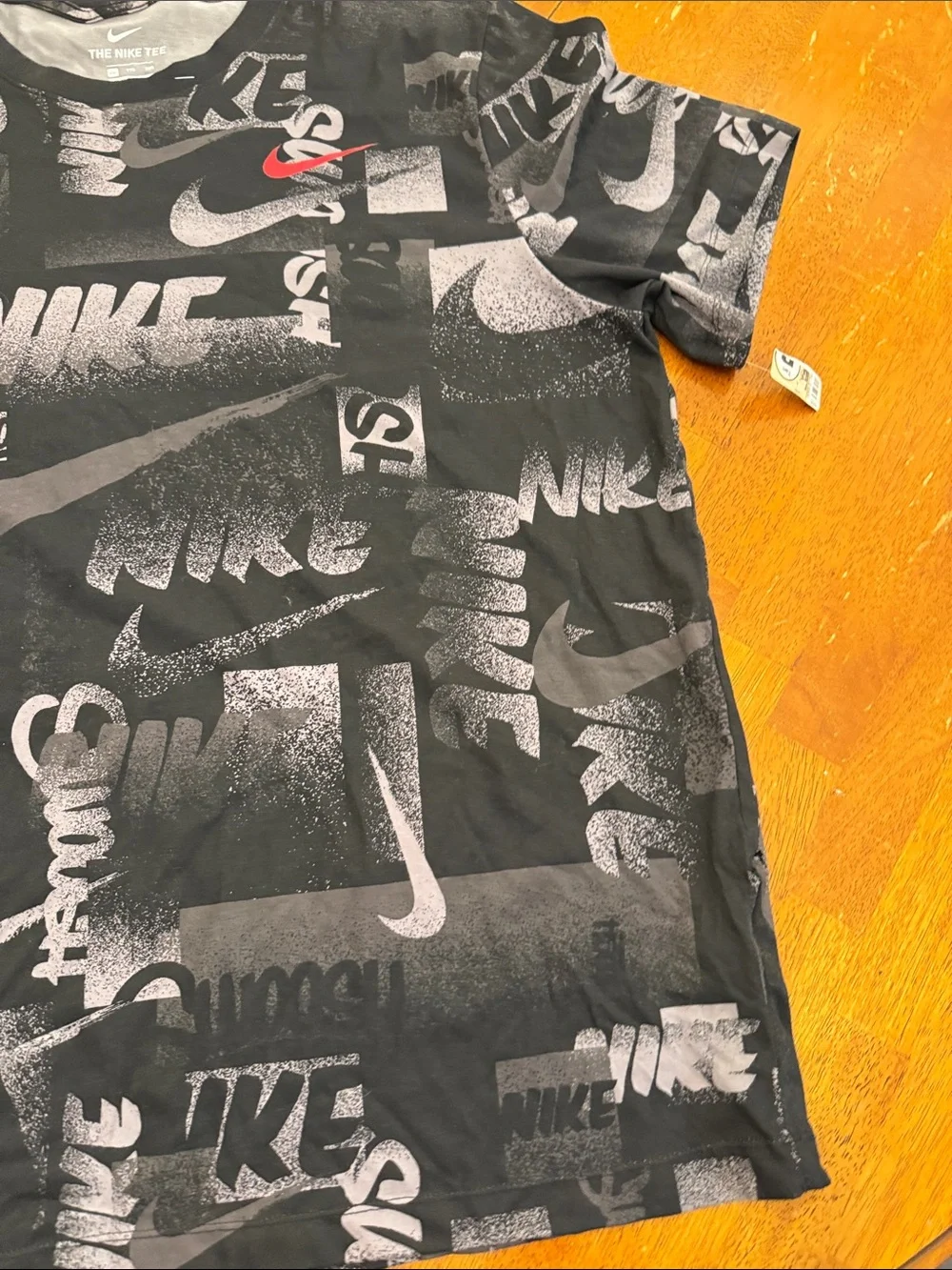 Nike Black & Gray All-Over Graphic Logo Short Sleeve Tee with Red Swoosh xxl